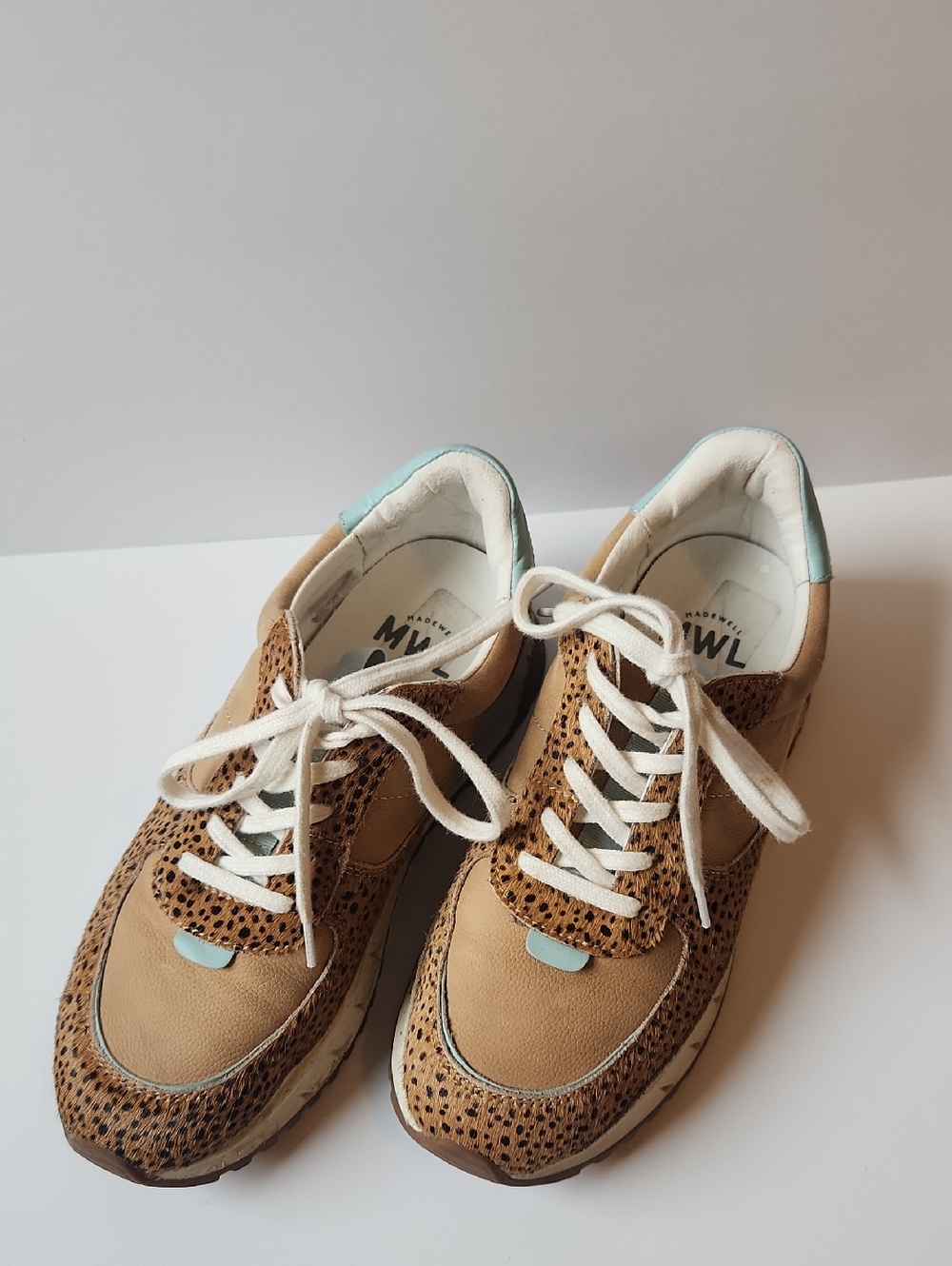 Madewell Leopard Print Sneakers Brown/black/blue Trim Womens Size 8M - Picture 1 of 9